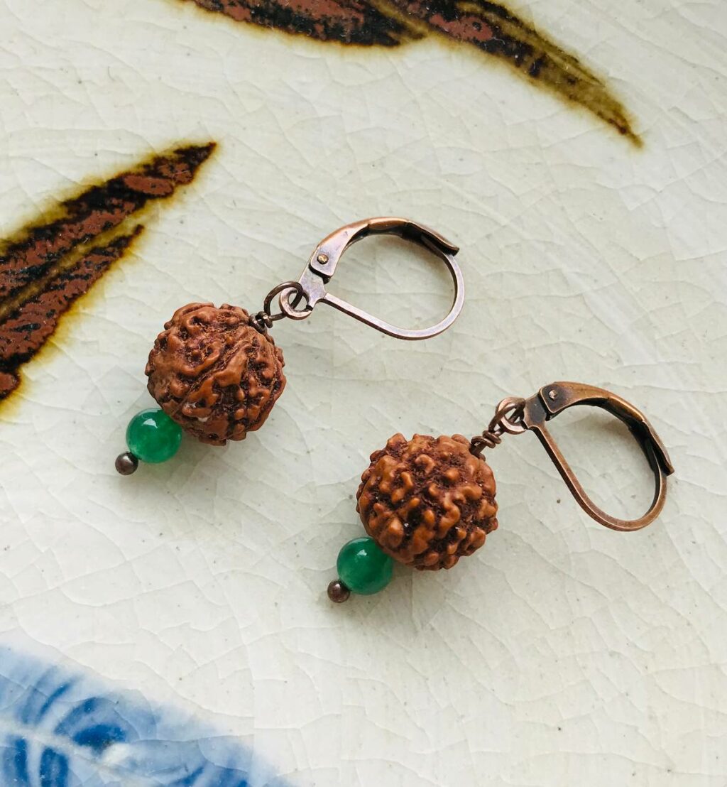 Green Agate Rudraksha Earrings