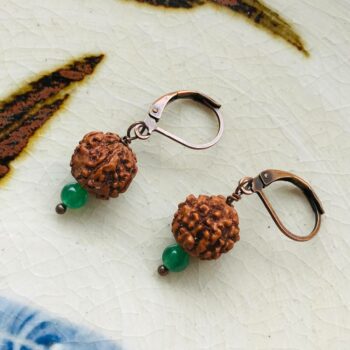 Green Agate Rudraksha Earrings