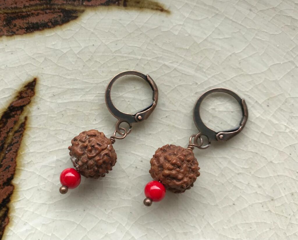 Coral Rudraksha Earrings