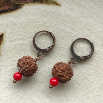 Coral Rudraksha Earrings