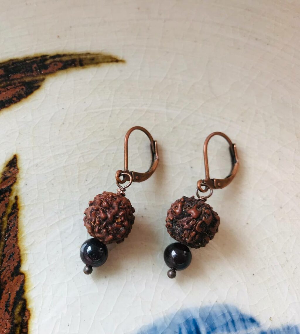 Garnet Rudraksha Earrings