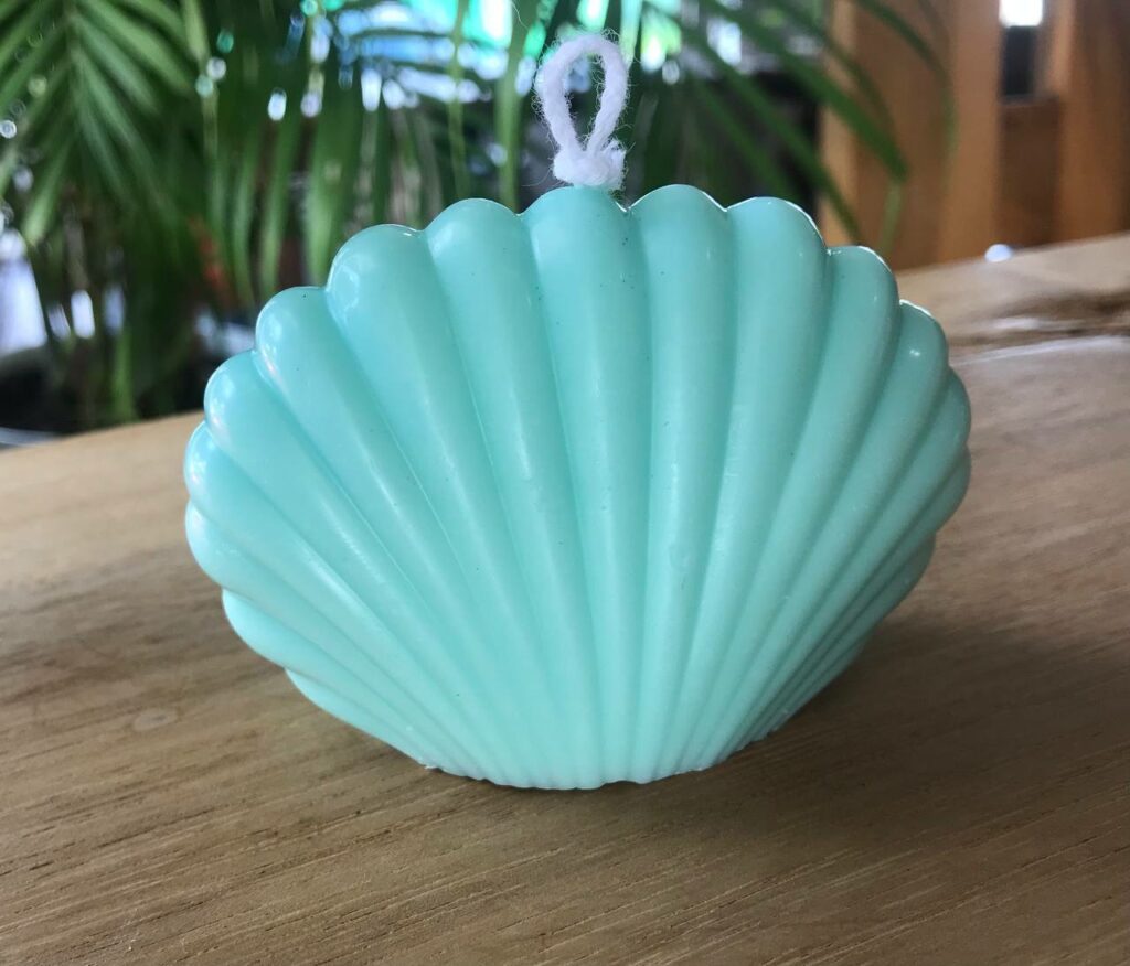 Turquoise Soy Candle in Shell Shape — Coastal Charm for Your Home