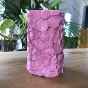 Fuchsia Soy Candle with Floral Relief — A Stunning Fusion of Art and Ambiance